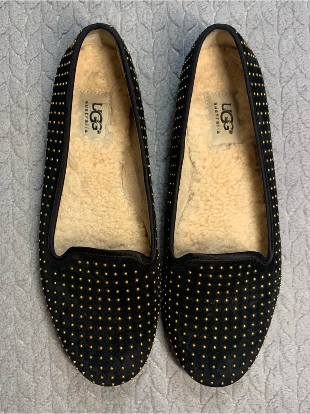 UGG Black Studded Suede Shearling Loafers
